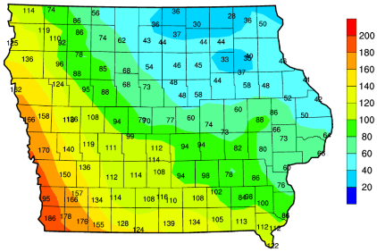 Accumulated growing degree days in Iowa